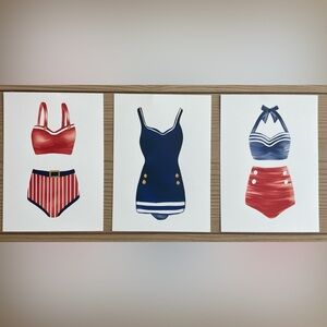 Vintage Swimwear Art Prints - Red, Blue, White